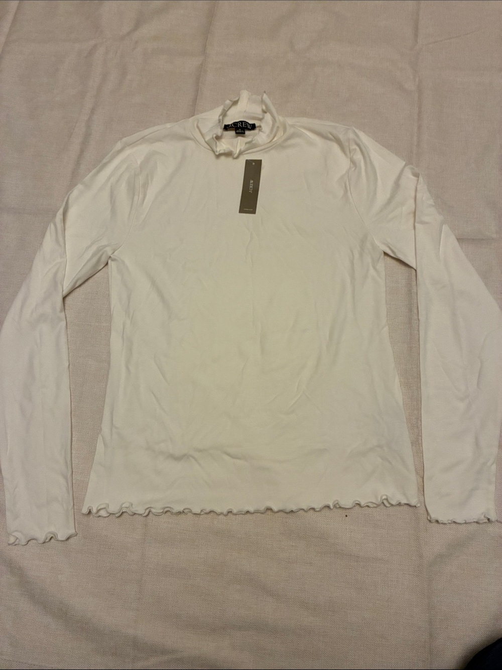 J. Crew Cream Ruffle-Edge Mock Neck Long Sleeve Tee